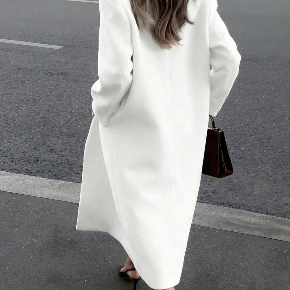 White Casual Women's Minimalist High-End Long Loose Fit Overcoat - Picture 2 of 10
